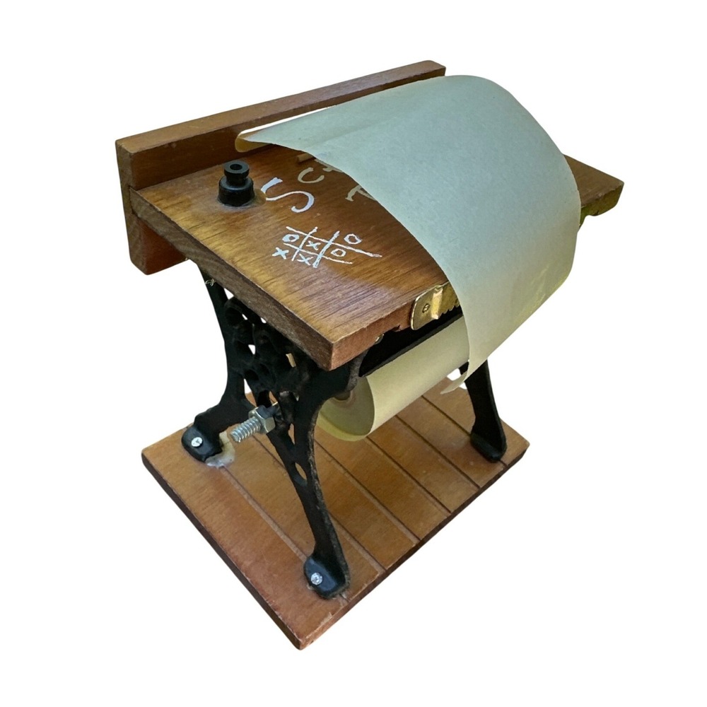 Vintage 1975 Enesco School Daze Wood Cast Iron Memo Desk Paper Note Dispenser